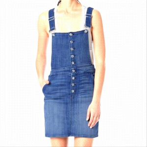 7 FOR ALL MANKIND Button Up Overall Jumper Skirt Denim Jean Pinup Classic